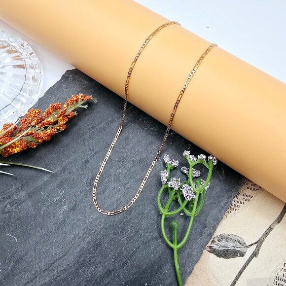 Rose Gold Flat Link Chain Necklace | Gold Plated Brass | 17.7 Inch, XPNL0018 - Picture 3 of 12